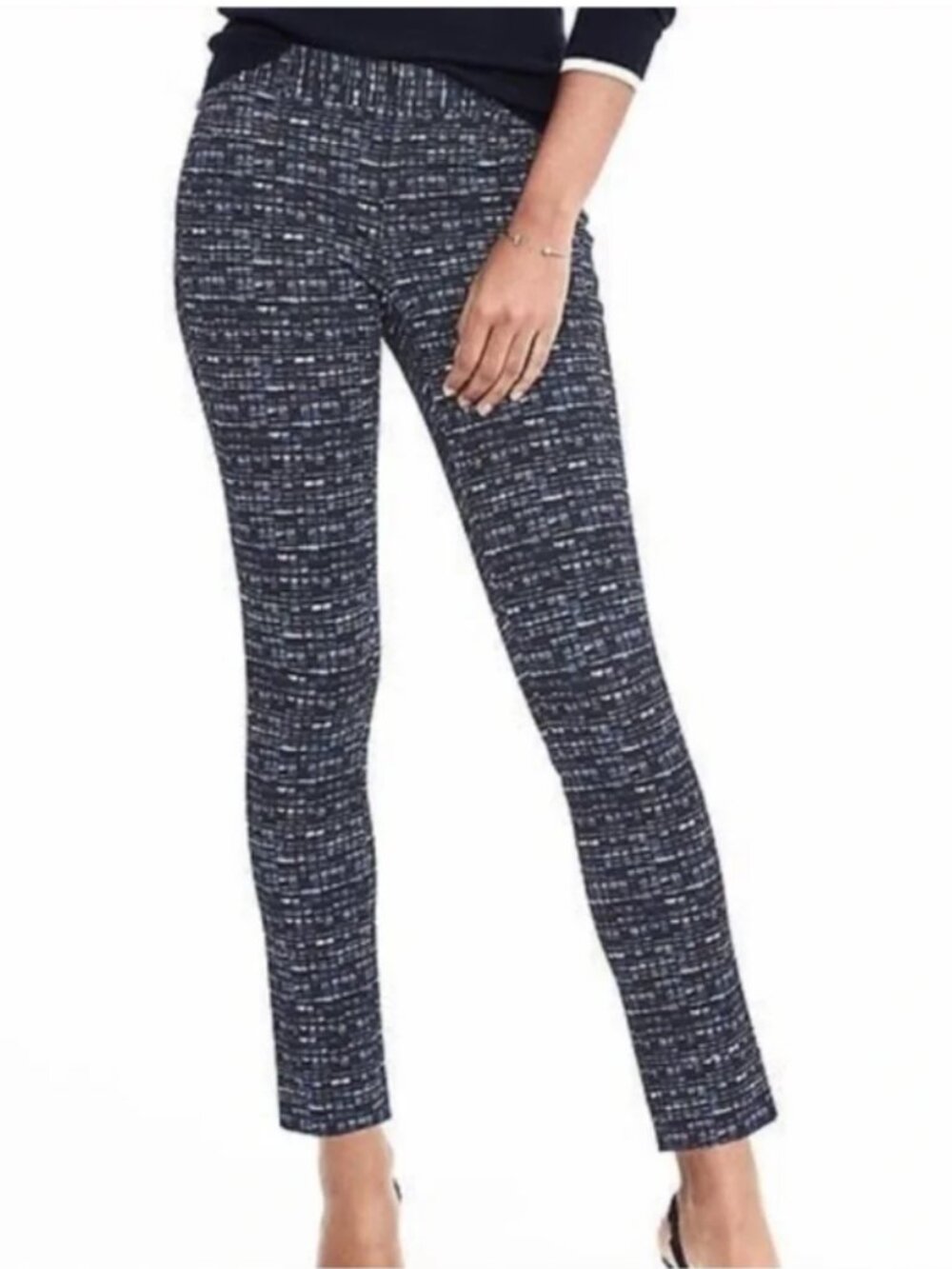 Banana Republic Sloan Boucle Pants Womens 8 Black Blue Cropped Ankle Stretch